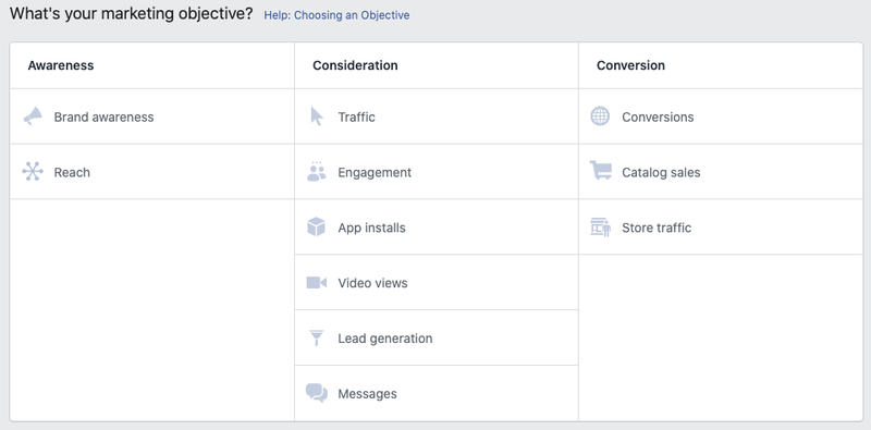 obiettivi negli annunci di Facebook