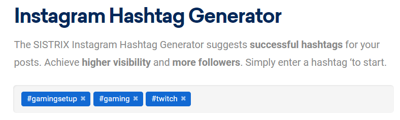 SISTRIX Generatore di hashtag Instagram