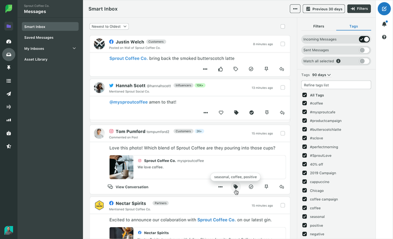 Posta in arrivo intelligente di Sprout Social