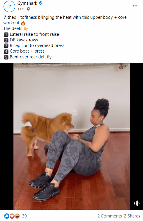 GIF ενός εκπαιδευτικού βίντεο στο Facebook από το Gymshark