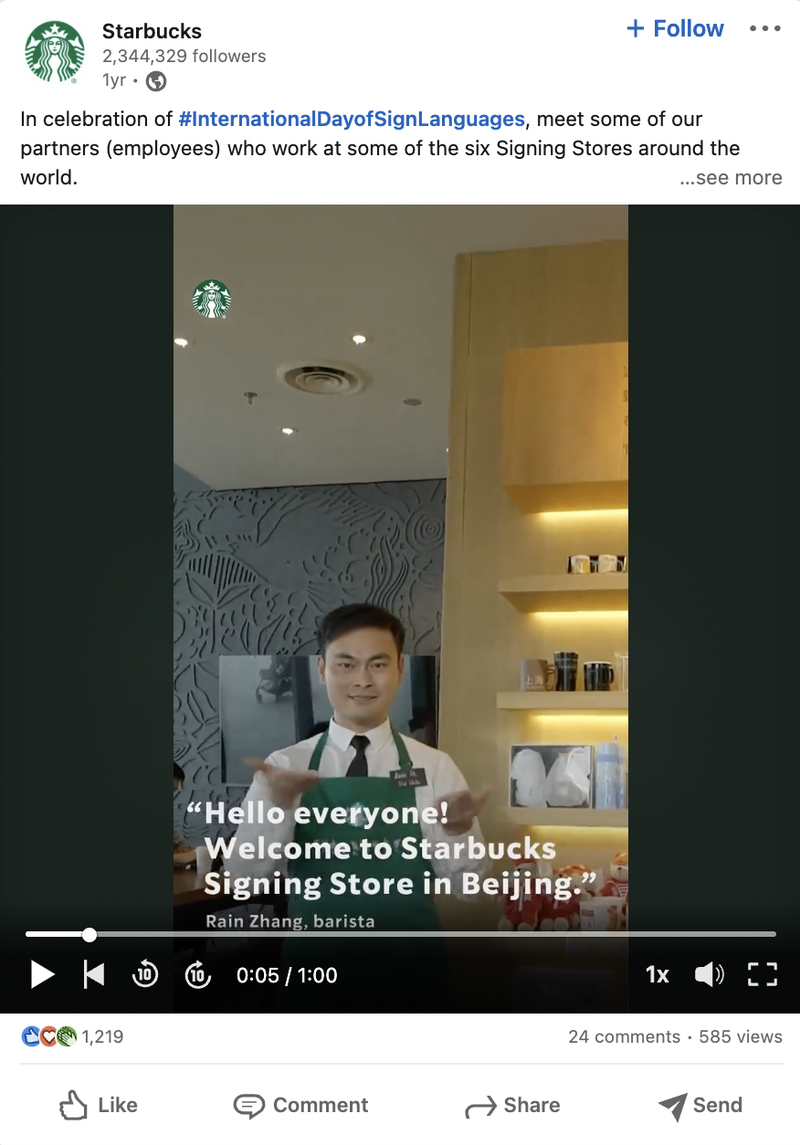 Un post di Starbucks su LinkedIn