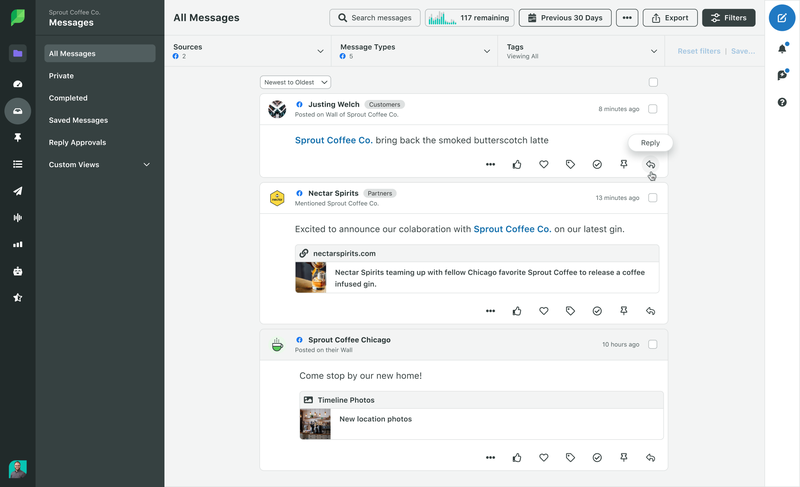 rispondi a Facebook in Sprout Smart Inbox