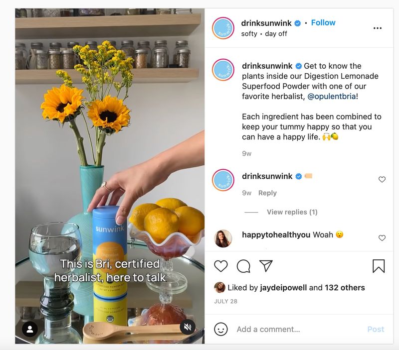 Instagram Reel-screenshot van Sunwink