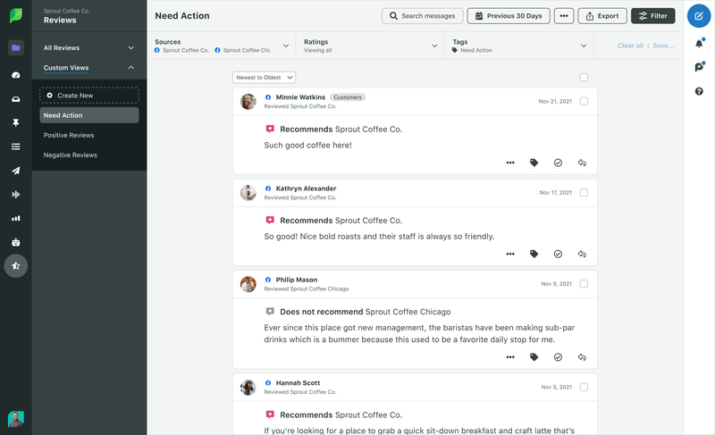 De feed met beoordelingen van Sprout Social.