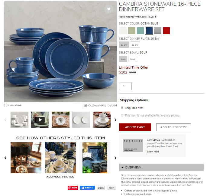 pagina del prodotto fienile in ceramica con pulsante salva pinterest