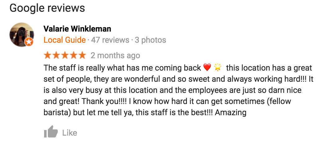 esempio di feedback positivo da una recensione