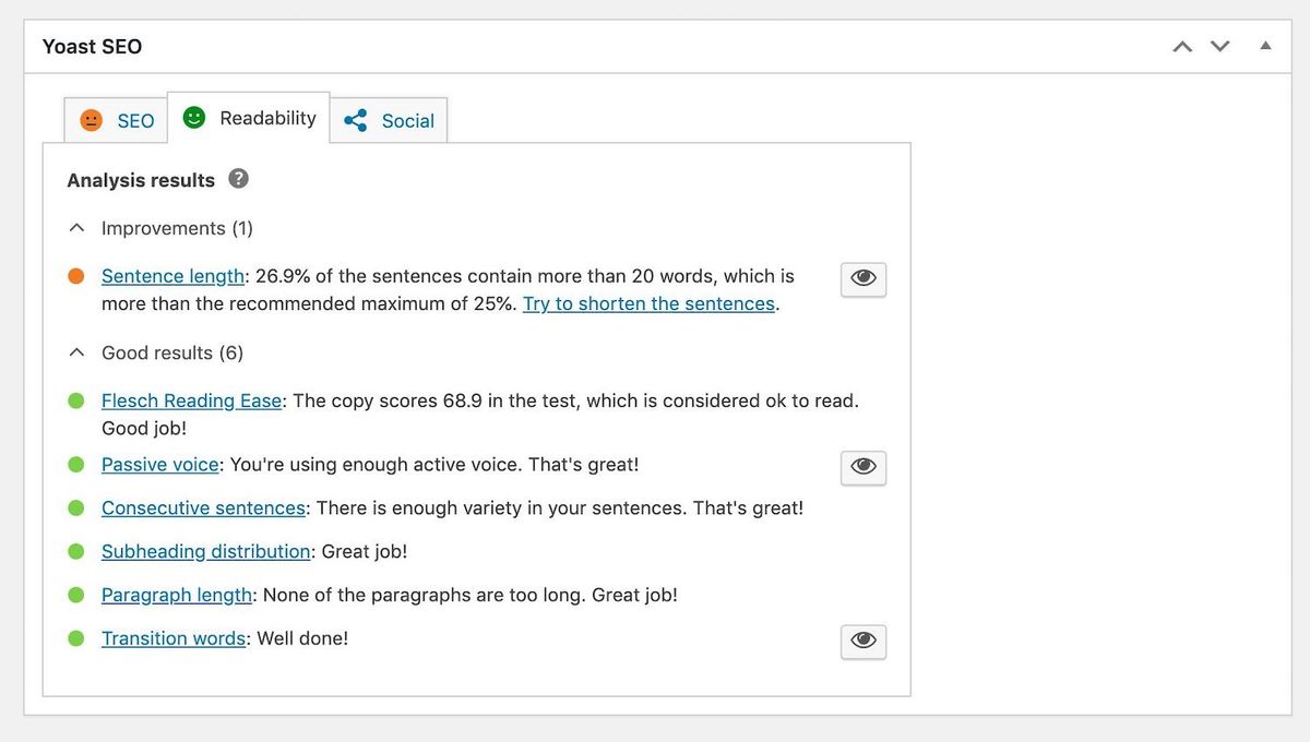 Screenshot del plugin Yoast SEO WordPress