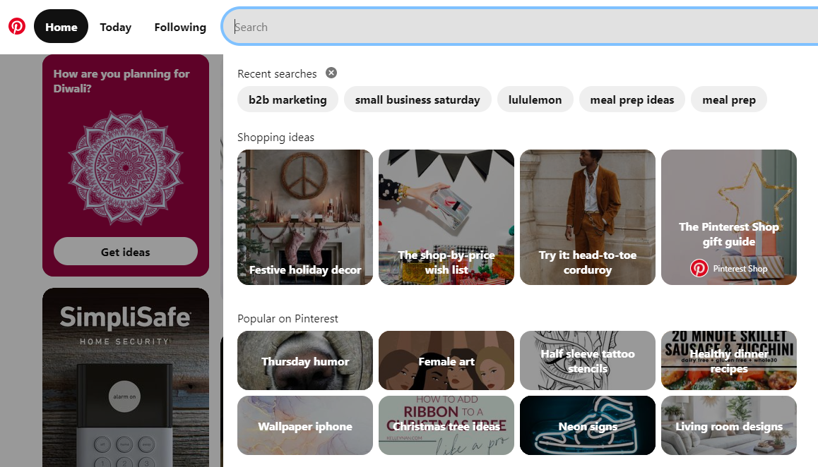 Příklad použití vyhledávání Pinterest jako prostředku ke zvýšení sdílení na sociálních médiích