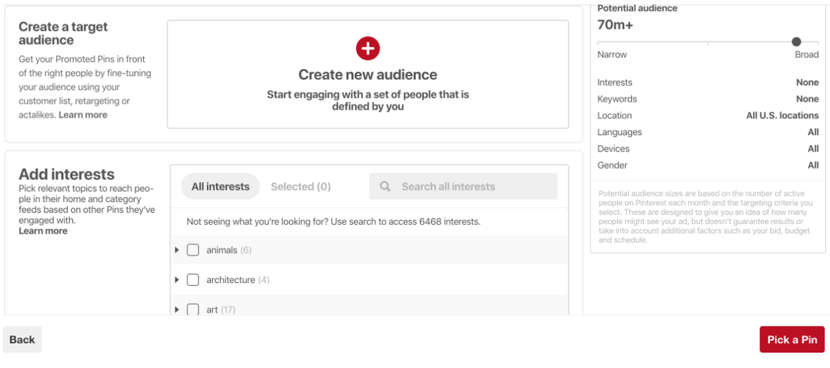 Impostazioni del pubblico di Pinterest