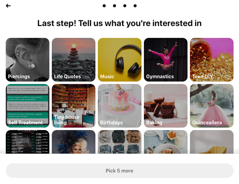 pinterest νέος λογαριασμός επιλέξτε θέματα