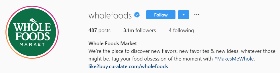 Biografia di Instagram di Whole Foods