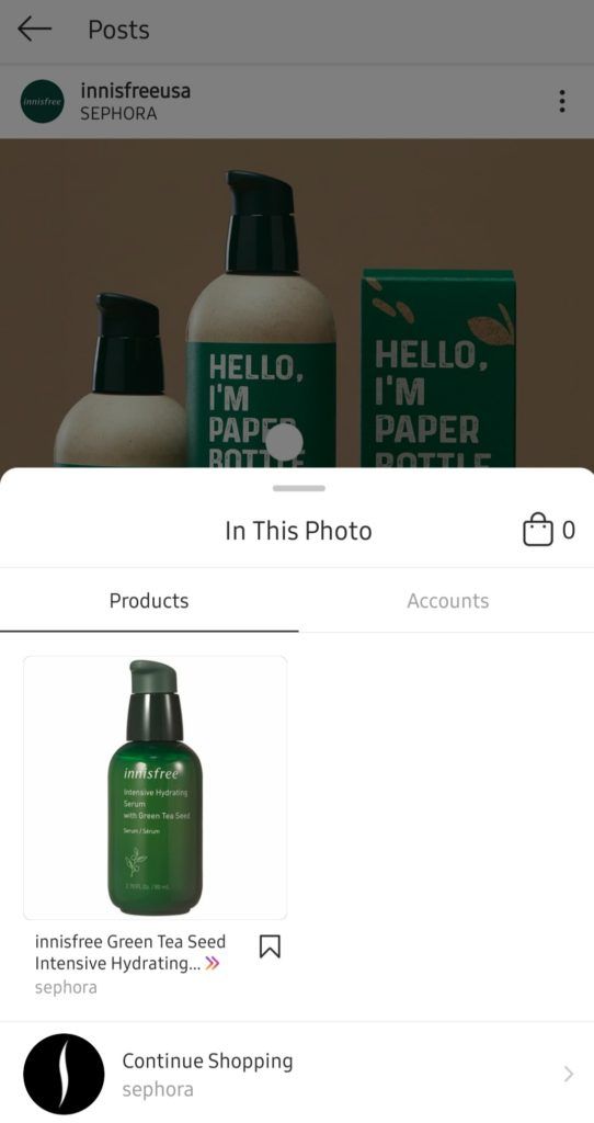 označený produkt v Instagramu