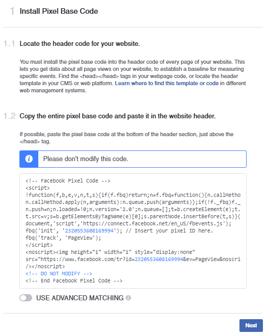 Codice pixel di Facebook