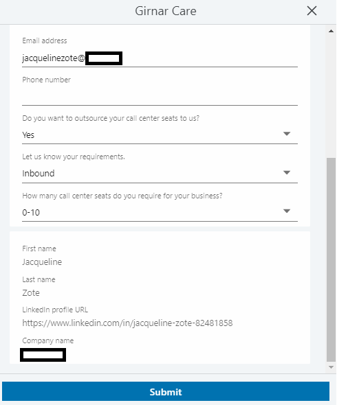 LinkedIn lead gen form