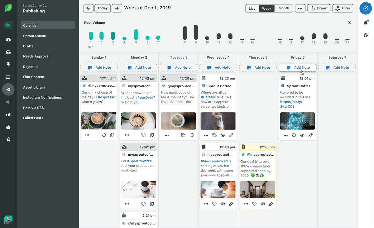 Calendario di pubblicazione di Sprout