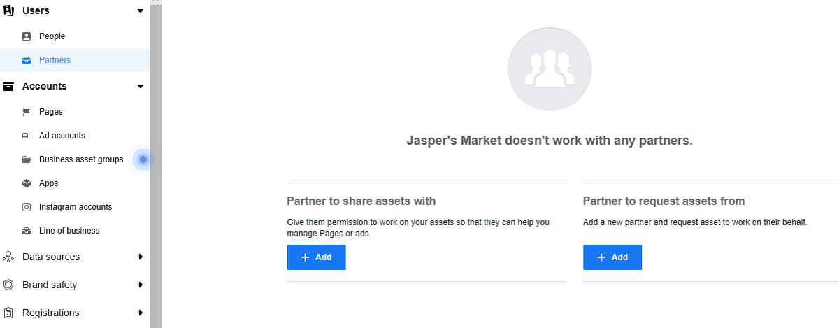 добавете прозорец на партньор facebook бизнес мениджър