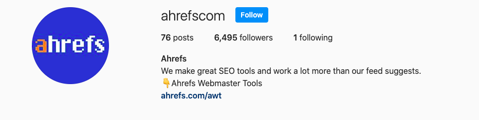 ahrefs IG bio včetně CTA pro kliknutí na jejich odkaz