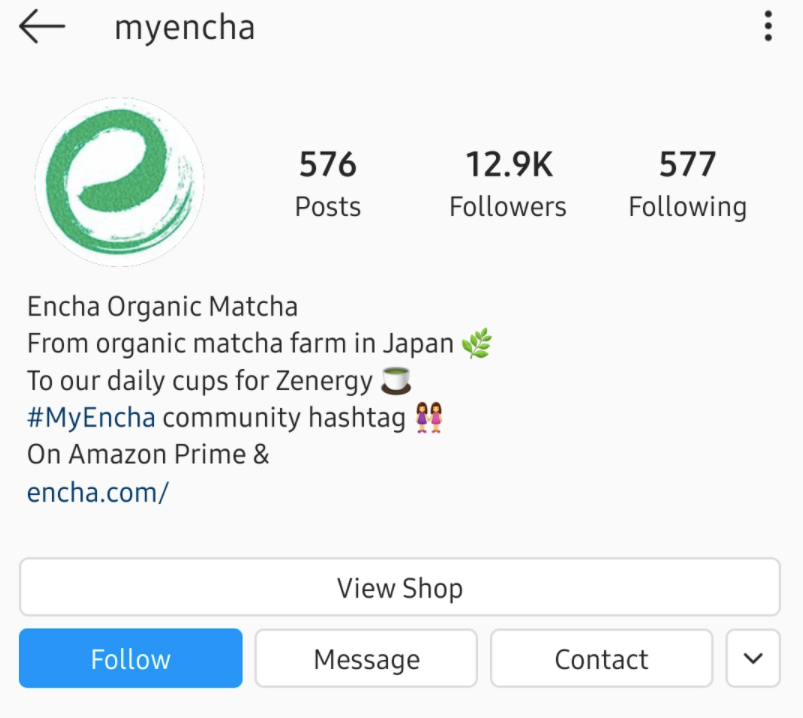 encha IG bio na IG mobile zobrazující tlačítko CTA