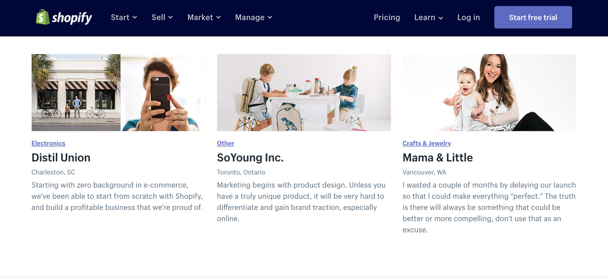 Posnetek zaslona Shopify