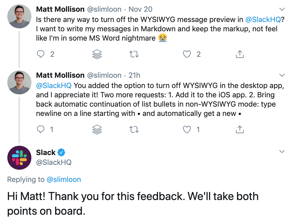 risposta debole a una menzione sociale di feedback dei clienti