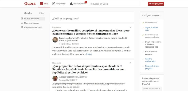 Domača stran Quora.