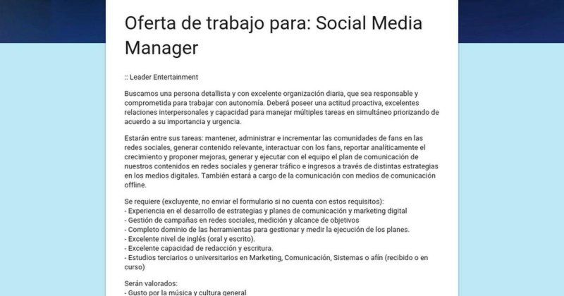 Oglas na LinkedInu, ki zahteva upravitelja družbenih medijev