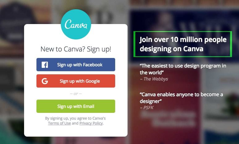 canva social proof sulla home page
