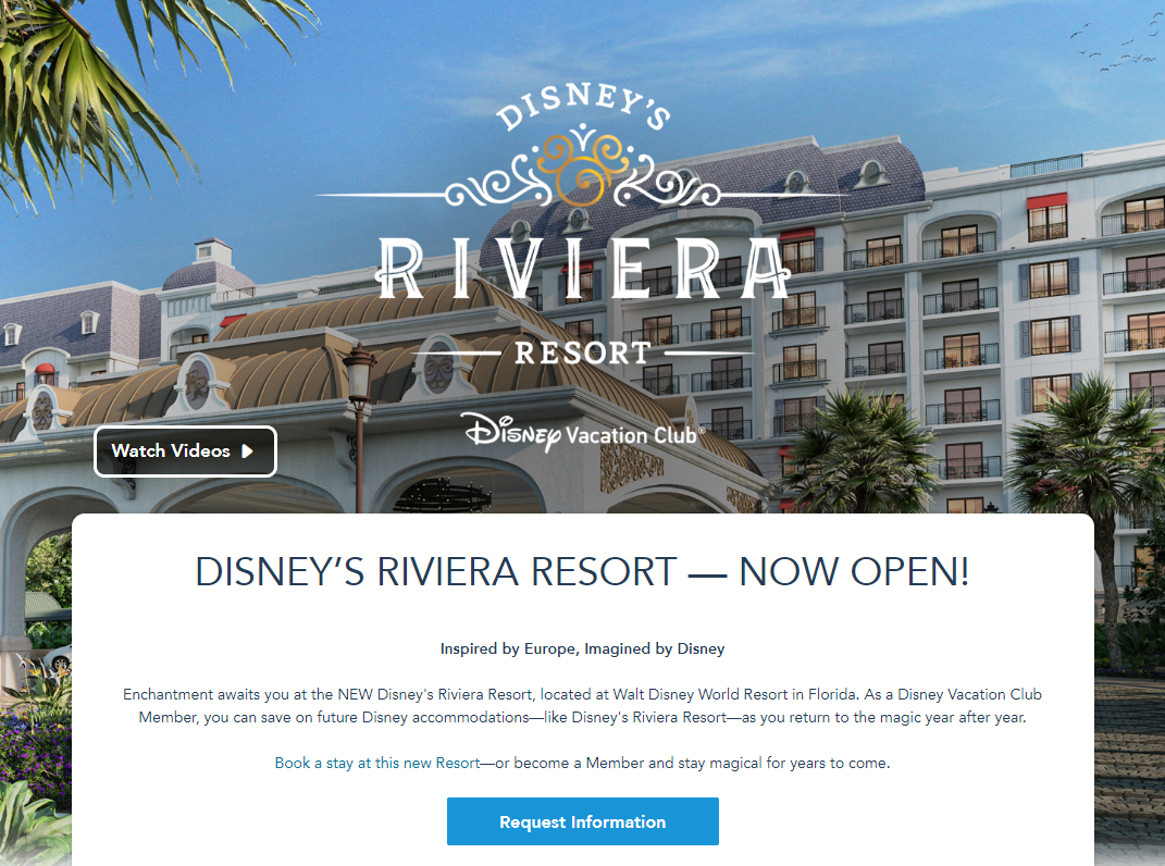 příklad vstupní stránky disney Vacation Club
