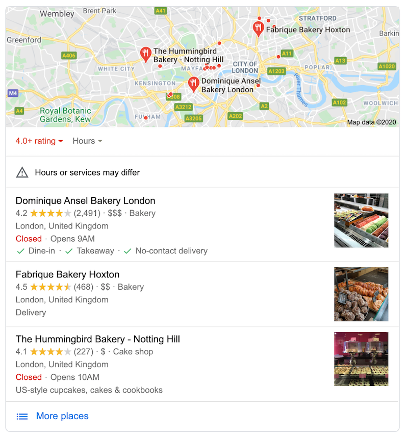 Výsledky místního vyhledávání Google