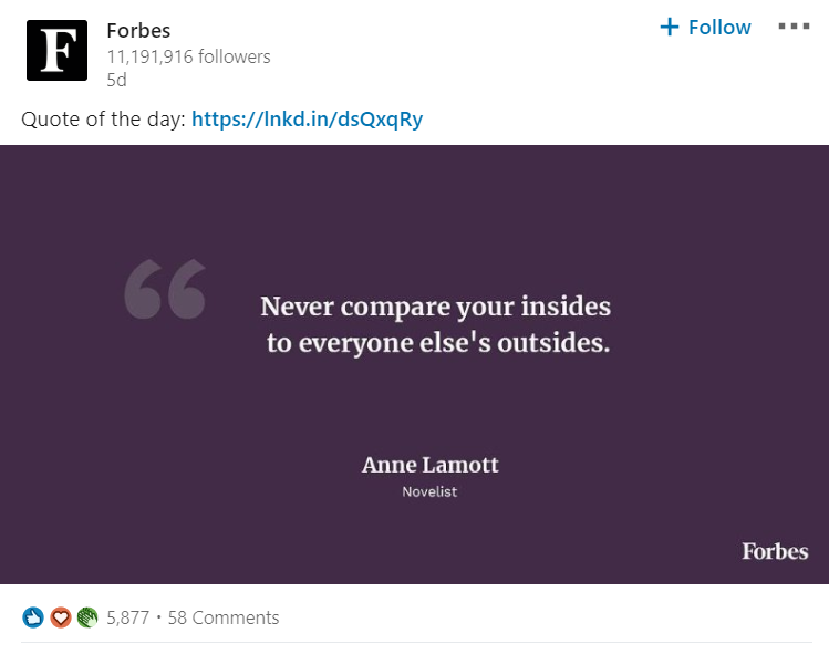 Forbes pubblica una citazione quotidiana che ottiene sempre un elevato coinvolgimento