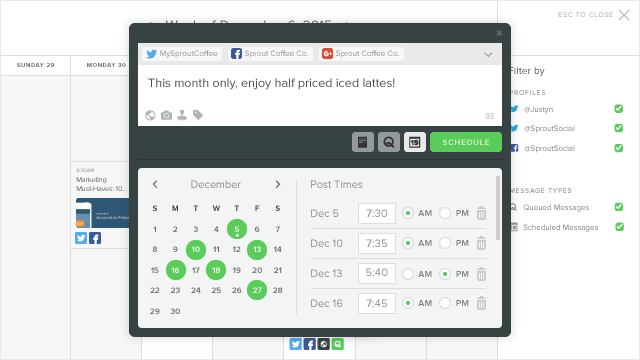 Pubblicazione del calendario con la finestra di composizione