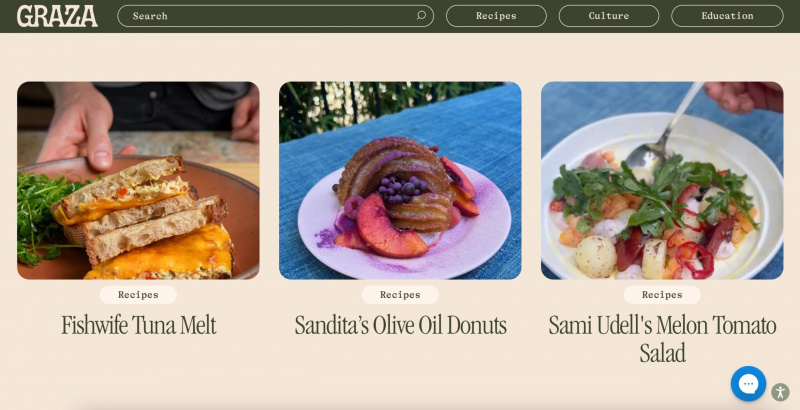 Une capture d'écran du blog de recettes de Graza.