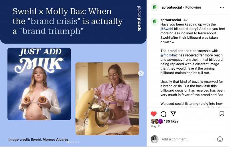  Un carrousel Instagram Sprout Social qui explique la controverse Swehl Times Square