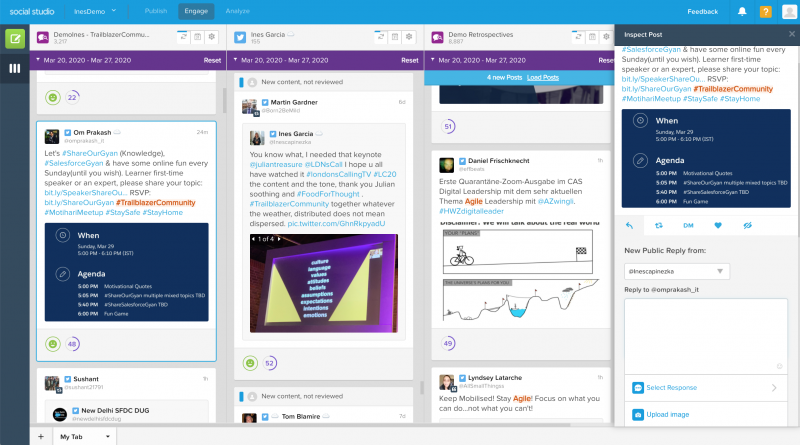Снимак екрана Салесфорце Социал Студио's Engage interface.