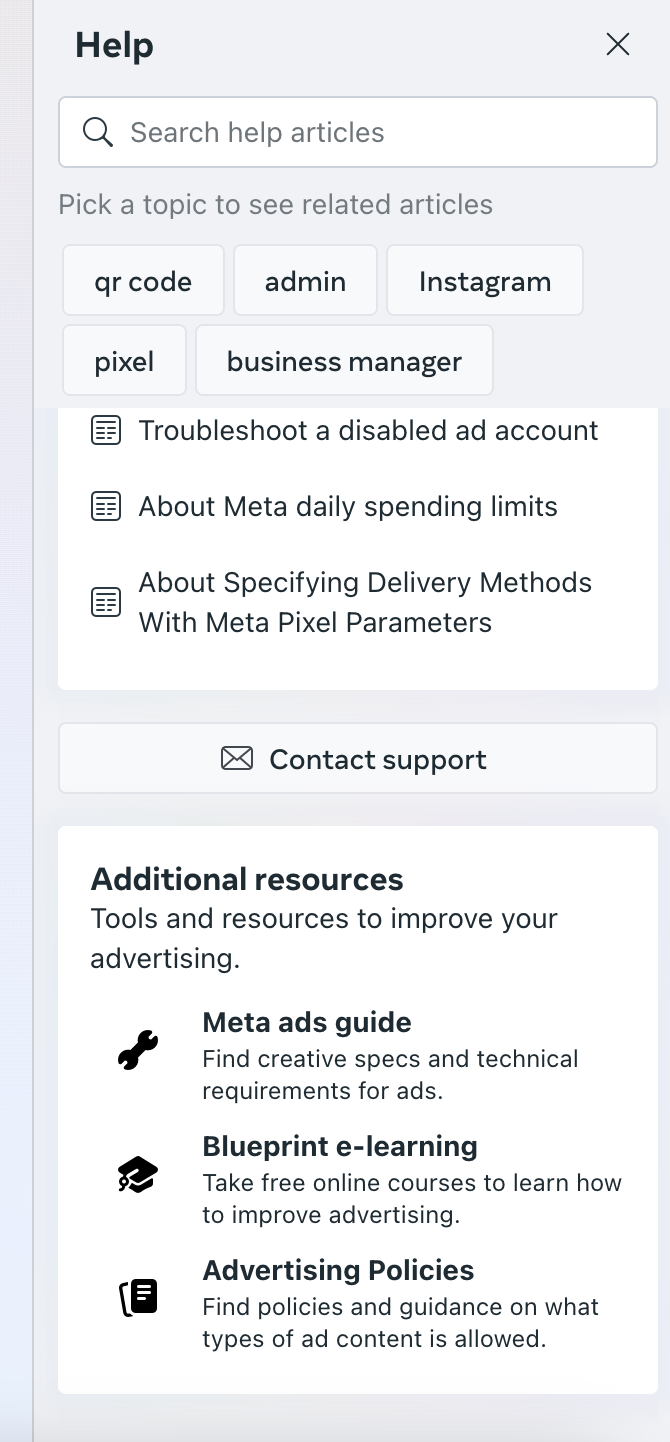   Lišta nápovědy Meta Business Suite