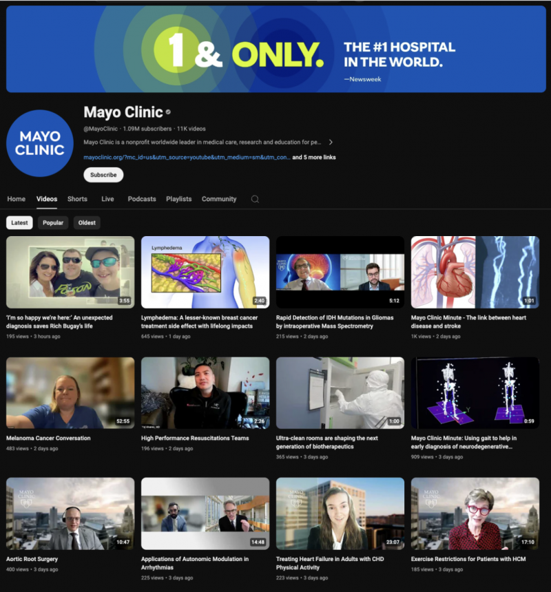   Mayo Clinic „YouTube“ paskyra