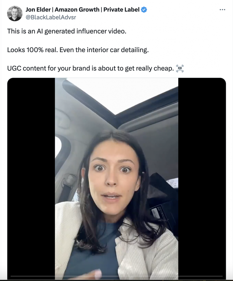   Une capture d'écran d'une publication sur X qui inclut une vidéo générée par l'IA pour la marque GetDirty. En légende, l’entreprise à l’origine de la vidéo explique comment celle-ci a été créée.