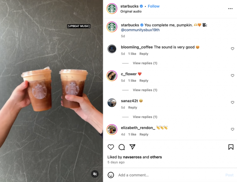  Starbuck's posts as Pumpkin-spice season rolls in preceding Thanksgiving.