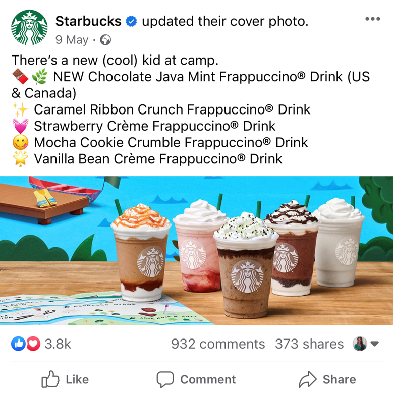Starbucks Facebook Nuevo Producto Imagen de 5 Frappuccinos