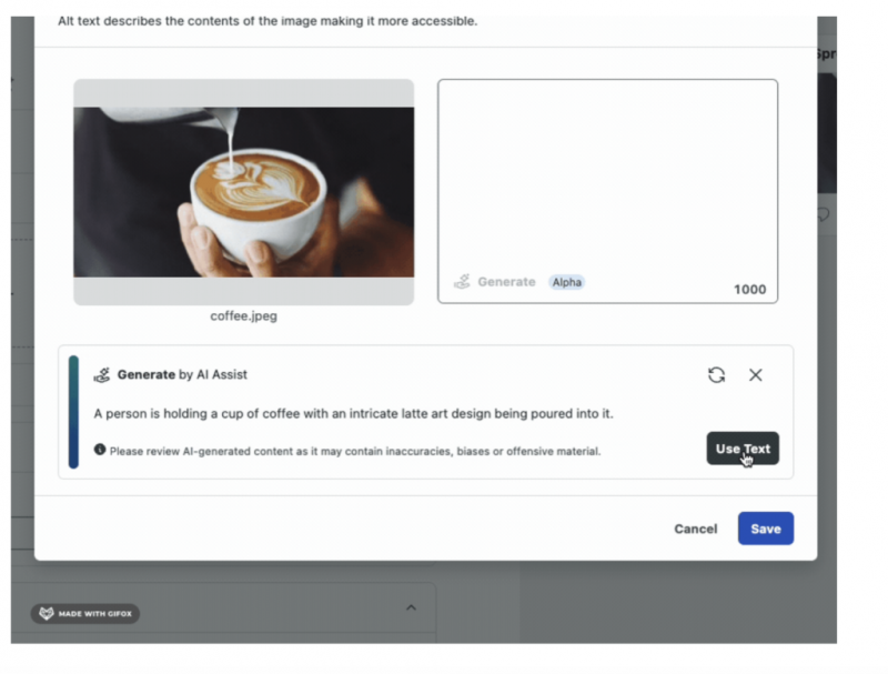 Generate by AI Assist de Sprout Social agiliza este proceso generando automáticamente texto alternativo preciso y descriptivo para tus imágenes.