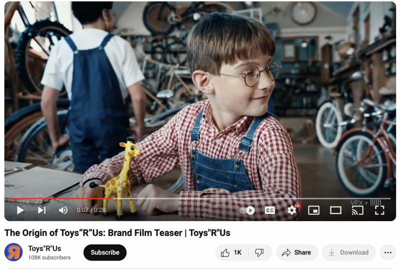   Una película generada por IA creada para ToysRU sobre su marca's conception