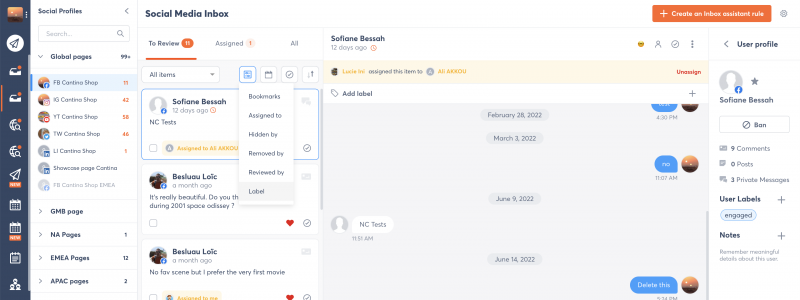 Captura de pantalla de Agorapulse's sentiment analysis tool.