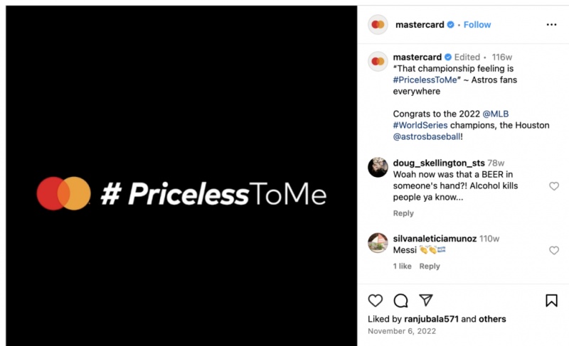   Tarjeta MasterCard's Instagram account showing customer conversations