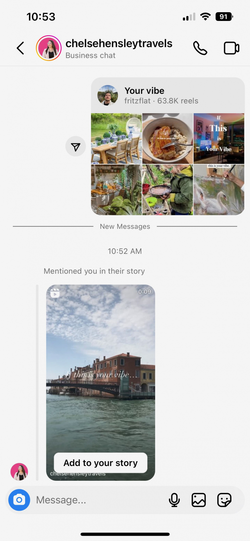   Uno screenshot del messaggio che ricevi quando've been tagged in an Instagram story