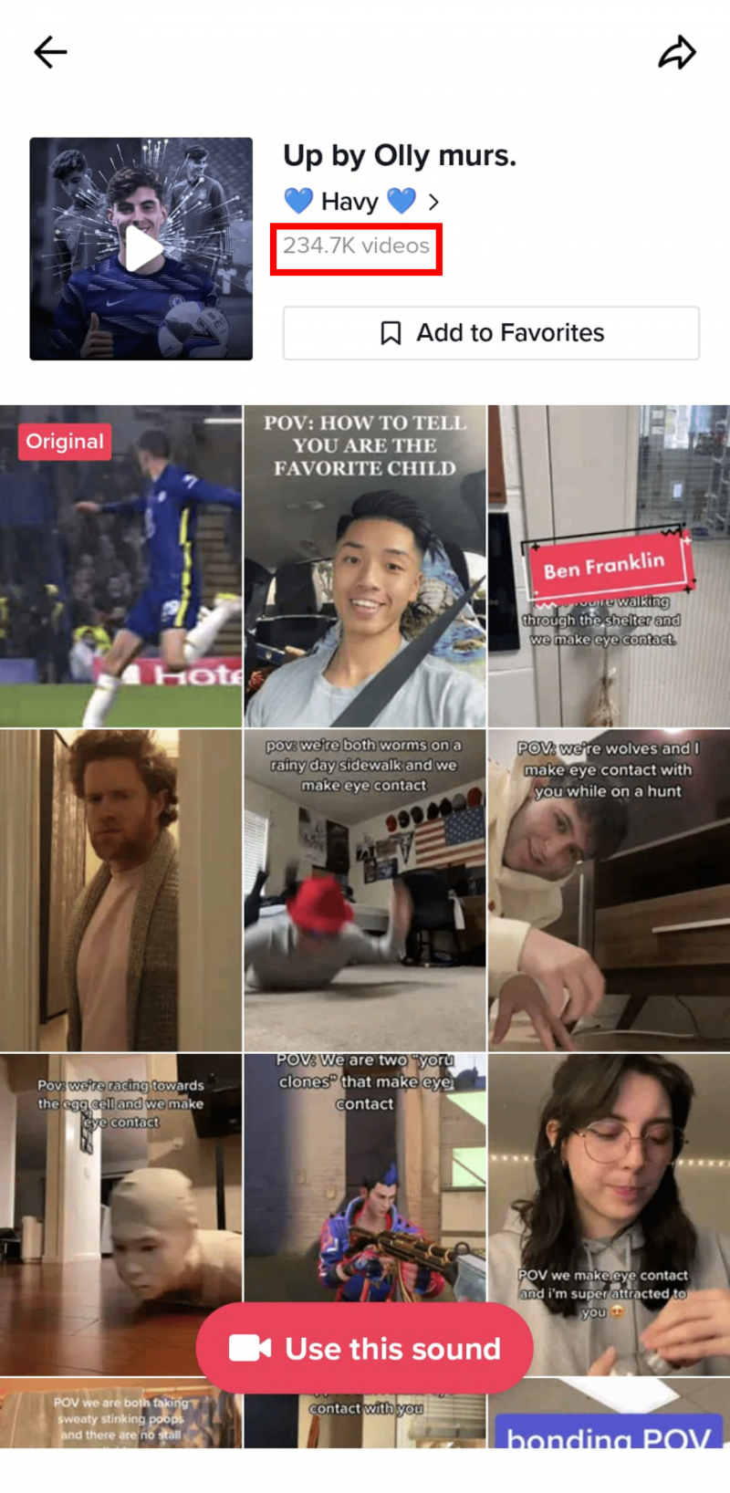 Snimka zaslona mreže TikTok videozapisa koji sadrže popularni zvuk Up od Ollyja Mursa