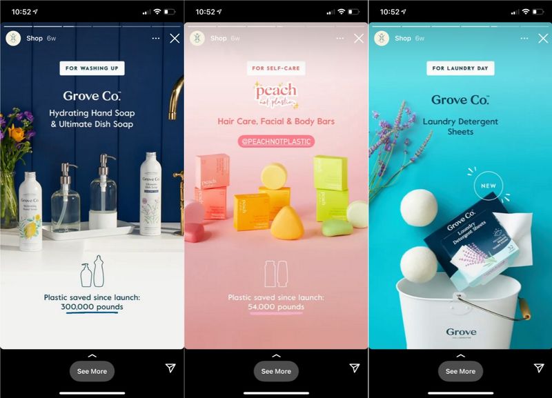 Grove Collaborative che mostra diversi prodotti in una storia in evidenza su Instagram.