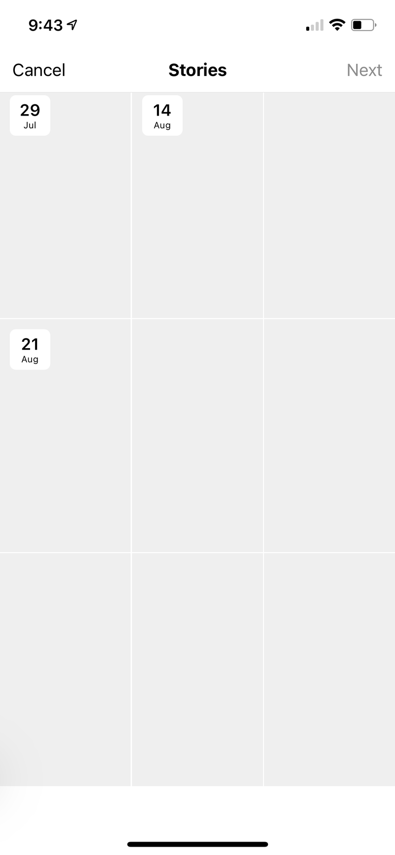 Uno screenshot di un archivio di Instagram Stories. Le immagini sono state disattivate per motivi di privacy.