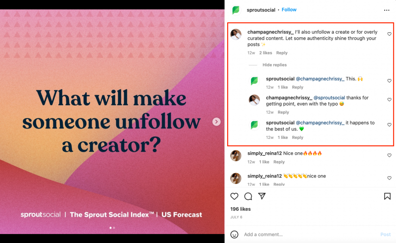 Primjer društvenog Instagrama Sprout