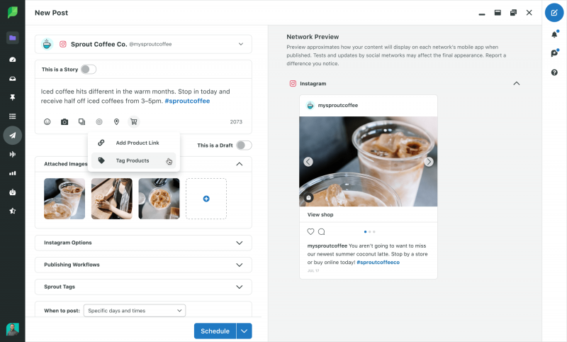   Screenshot della pianificazione di Instagram in Sprout Social
