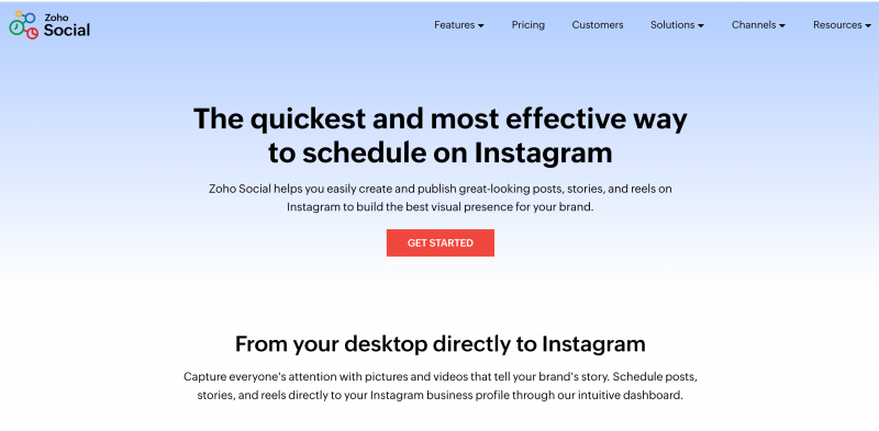   Screenshot dello strumento di pianificazione Zoho Social Instagram